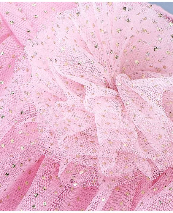 Babyhug Cotton Knit Sleeveless Glittery Frock Style Party Onesie - Pink