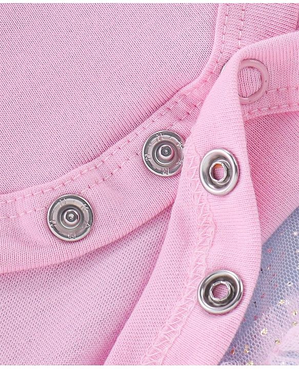 Babyhug Cotton Knit Sleeveless Glittery Frock Style Party Onesie - Pink