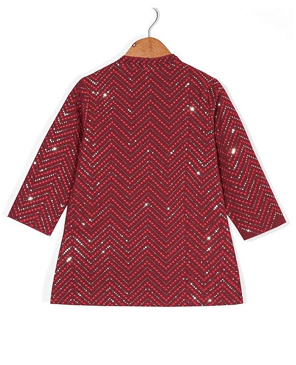 Babyhug Three Full Sequenced Embroidered Kurta With Pyjama Set- Maroon