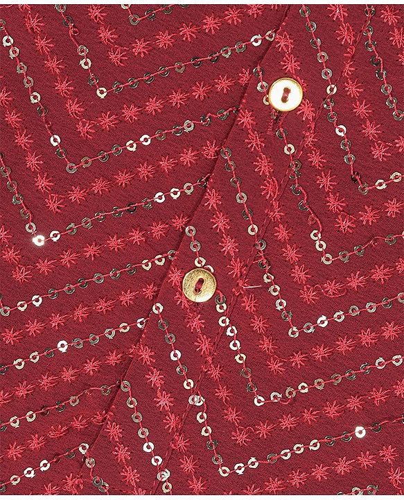 Babyhug Three Full Sequenced Embroidered Kurta With Pyjama Set- Maroon