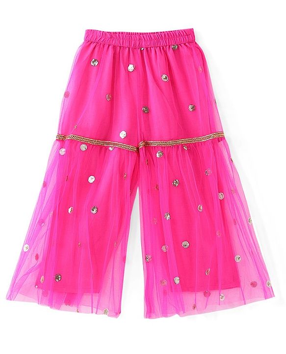 Babyhug Sleeveless Choli & Sharara Set with Dupatta & Sequined Detailing - Fuchsia