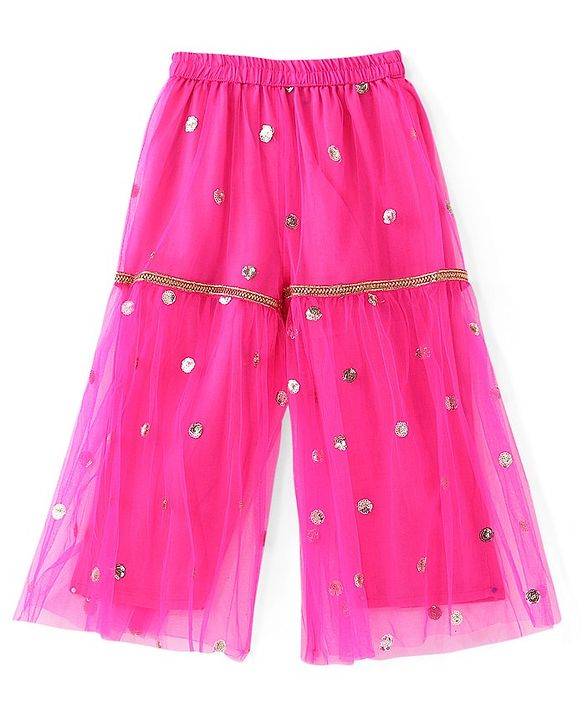 Babyhug Sleeveless Choli & Sharara Set with Dupatta & Sequined Detailing - Fuchsia
