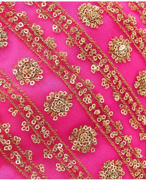 Babyhug Sleeveless Choli & Sharara Set with Dupatta & Sequined Detailing - Fuchsia