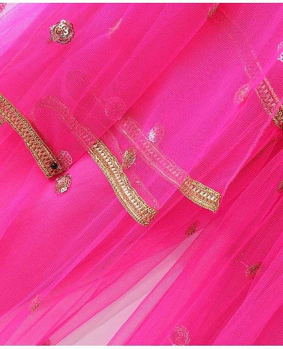 Babyhug Sleeveless Choli & Sharara Set with Dupatta & Sequined Detailing - Fuchsia