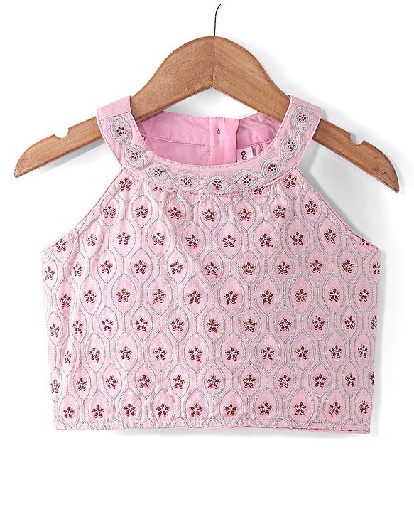 Babyhug Sleeveless Sequenced Embroidered Net Choli Lehenga and Dupatta - Pink & Peach