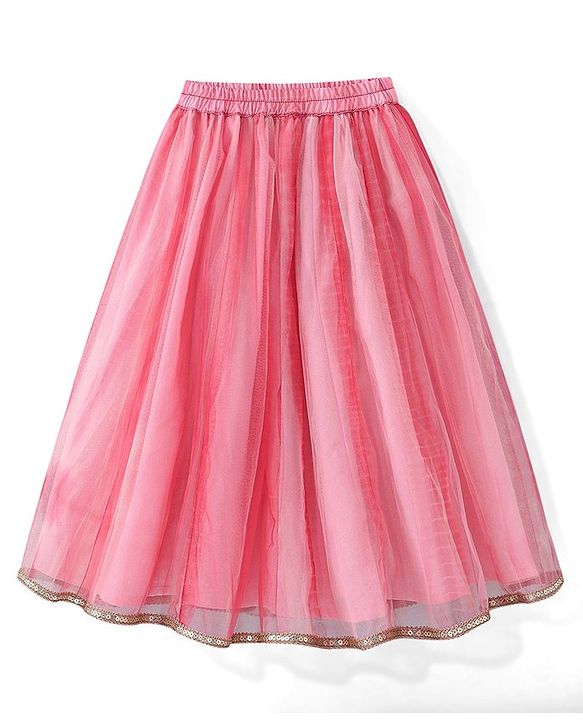 Babyhug Sleeveless Sequenced Embroidered Net Choli Lehenga and Dupatta - Pink & Peach