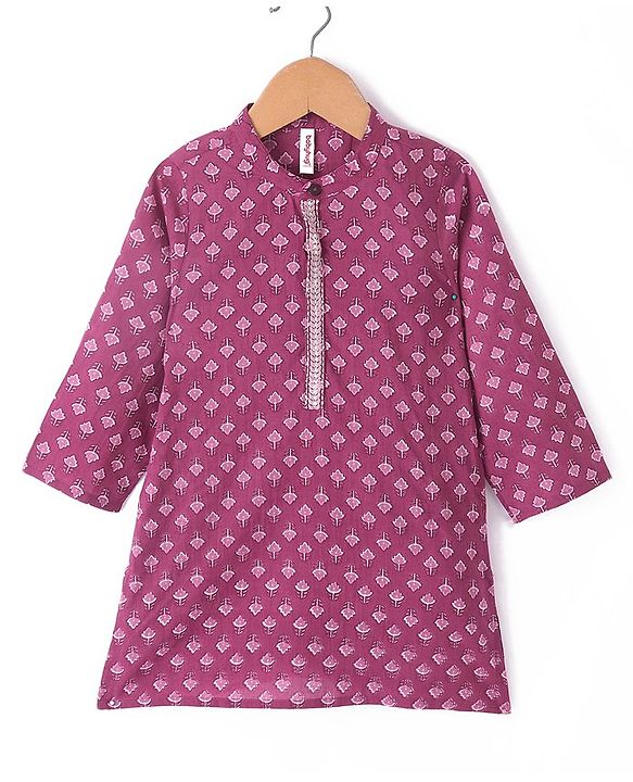Babyhug 100% Cambric Full Sleeve Printed Kurta With Dhoti Set - Purple
