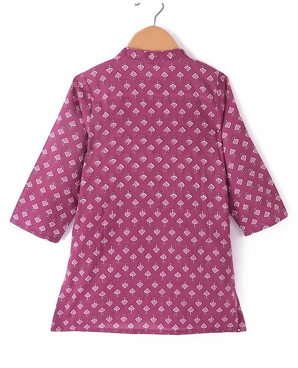 Babyhug 100% Cambric Full Sleeve Printed Kurta With Dhoti Set - Purple