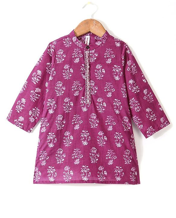 Babyhug 100% Cambric Full Sleeve Printed Kurta With Dhoti Set - Purple