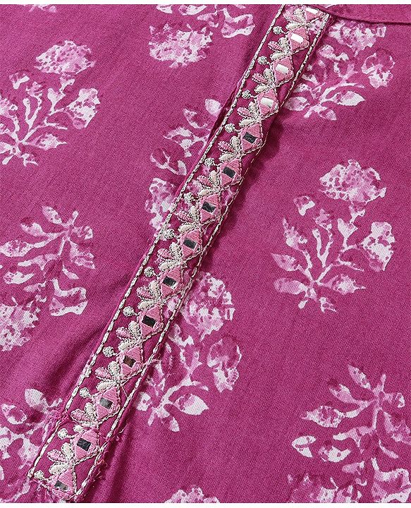 Babyhug 100% Cambric Full Sleeve Printed Kurta With Dhoti Set - Purple