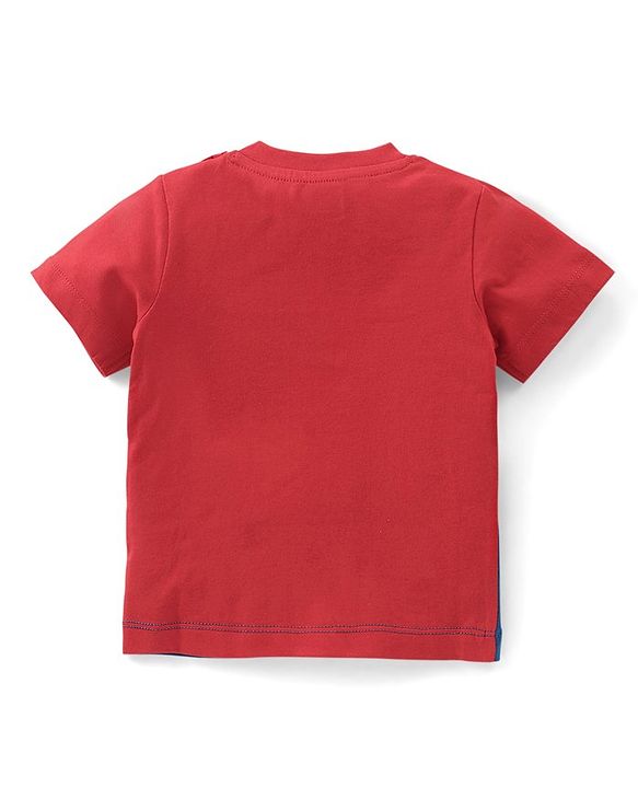Babyhug 100% Cotton Knit Half Sleeves T-Shirt & Lounge Pant Set With Cut & Sew Pattern - Red Blue & Grey