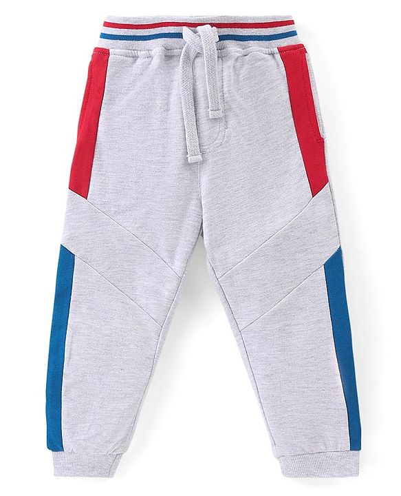 Babyhug 100% Cotton Knit Half Sleeves T-Shirt & Lounge Pant Set With Cut & Sew Pattern - Red Blue & Grey