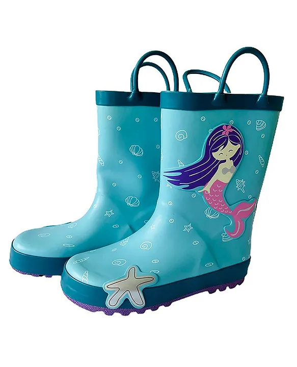 Little Surprise Box Mermaid Printed Waterproof Flexible Rubber Rain Gumboots Purple