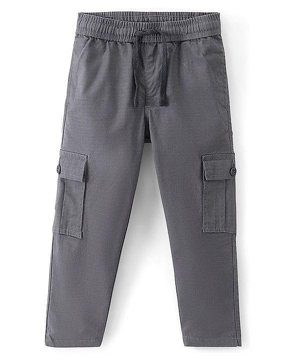 Pine Kids Cotton Full Length Elasticated Waist Jogger Fit Trouser Solid Colour - Grey