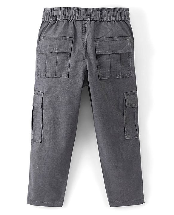 Pine Kids Cotton Full Length Elasticated Waist Jogger Fit Trouser Solid Colour - Grey
