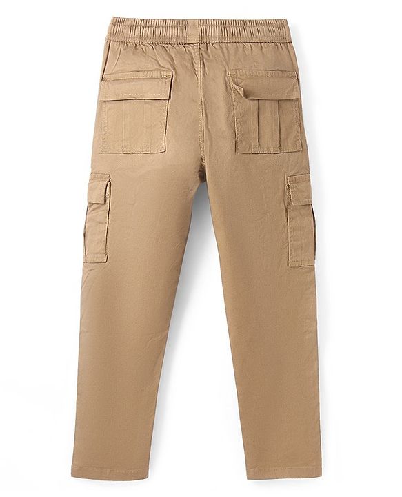 Pine Kids Cotton Full Length Elasticated Jogger Fit Trouser Solid Colour - Khaki