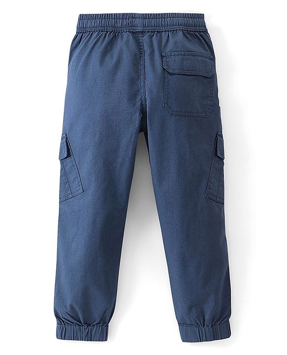 Pine Kids Cotton Full Length Elasticated Waist Jogger Fit Trouser Solid Colour - Blue