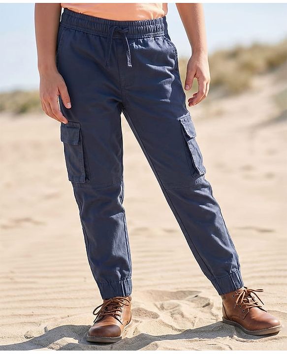 Pine Kids Cotton Full Length Lounge Pants Solid Colour - Navy Blue