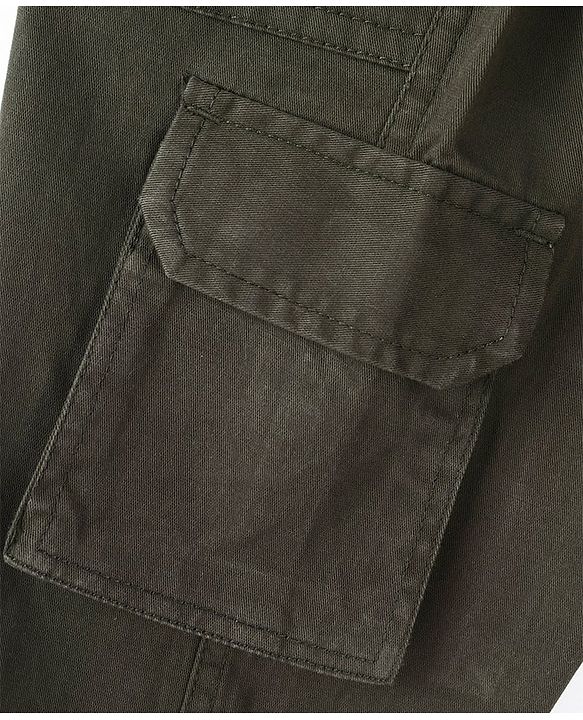 Pine Kids Cotton Elastane Full Length Solid Stretchable Track Pant with Draw Cord - Olive Green