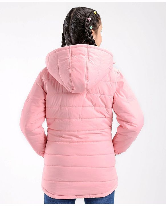Pine Kids Woven Full Sleeves Solid Medium Winter Hooded Jacket - Pink