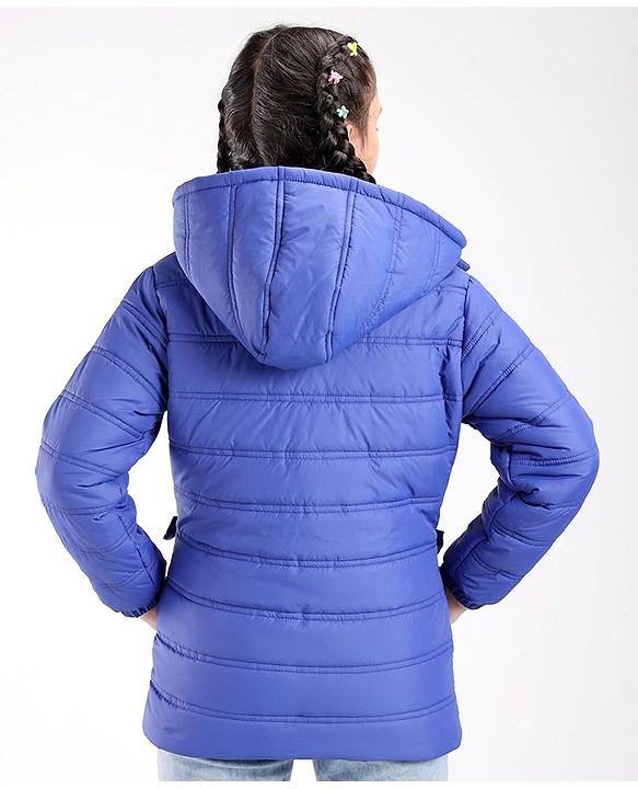 Pine Kids Full Sleeves With Bow Solid Color Medium Winter Jacket - Royal Blue