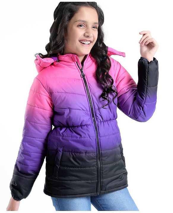 Pine Kids Full Sleeves Gradient Ombre Printed Medium Winter Hooded Jacket - Multicolor