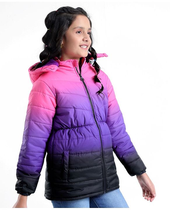 Pine Kids Full Sleeves Gradient Ombre Printed Medium Winter Hooded Jacket - Multicolor