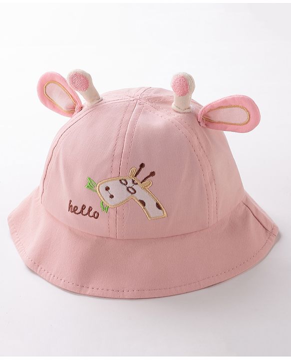 Babyhug Free Size Bucket Hat with Giraffe Details - Pink
