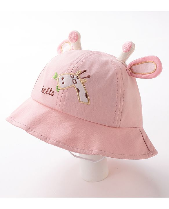 Babyhug Free Size Bucket Hat with Giraffe Details - Pink