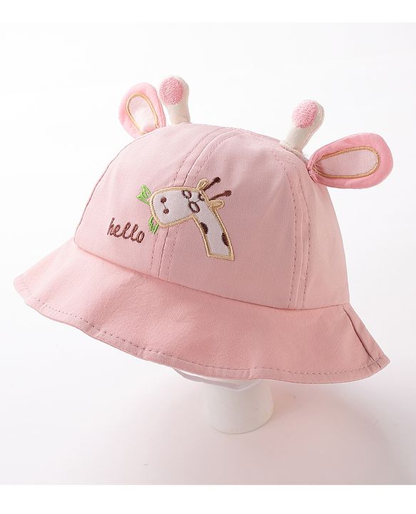 Babyhug Free Size Bucket Hat with Giraffe Details - Pink