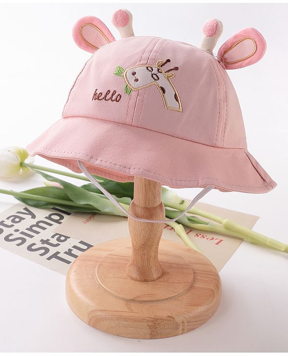 Babyhug Free Size Bucket Hat with Giraffe Details - Pink