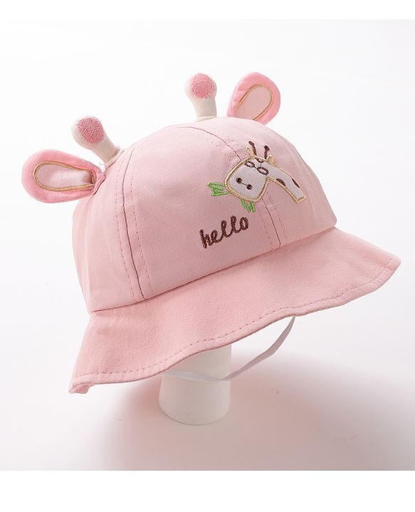 Babyhug Free Size Bucket Hat with Giraffe Details - Pink