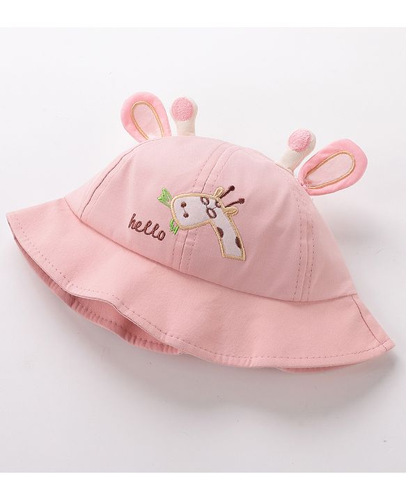 Babyhug Free Size Bucket Hat with Giraffe Details - Pink