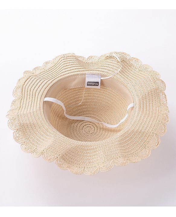 Babyhug Straw Hat with Purse Cat Design - Beige