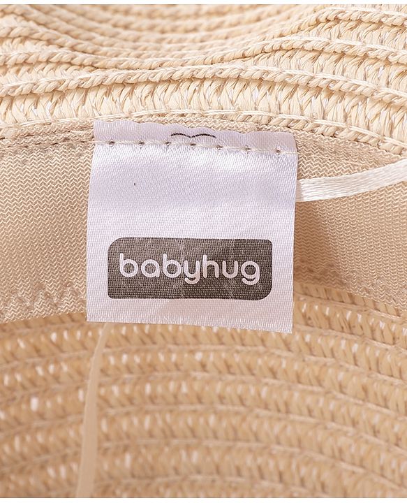 Babyhug Straw Hat with Purse Cat Design - Beige