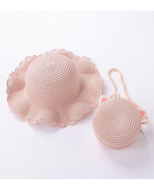 Babyhug Straw Hat Cat Design with Sling Bag - Pink