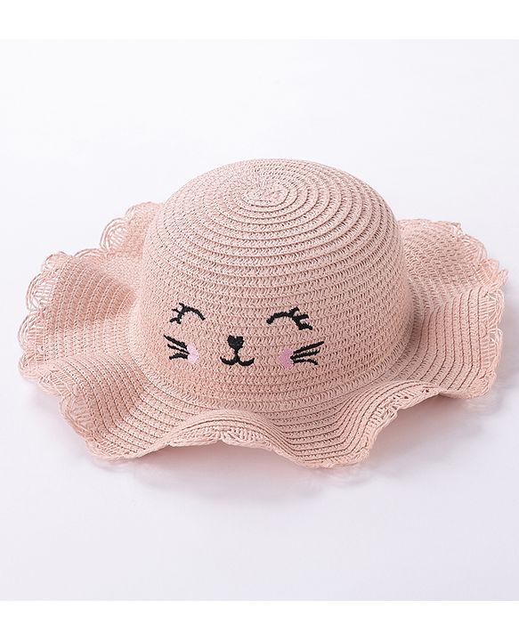 Babyhug Straw Hat Cat Design with Sling Bag - Pink