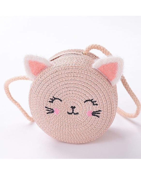 Babyhug Straw Hat Cat Design with Sling Bag - Pink