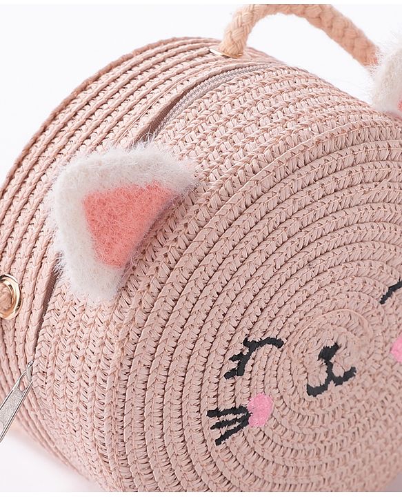 Babyhug Straw Hat Cat Design with Sling Bag - Pink
