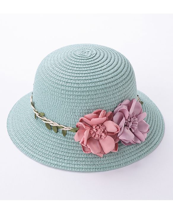 Babyhug Straw Hat Flower Design with Sling Bag - Blue
