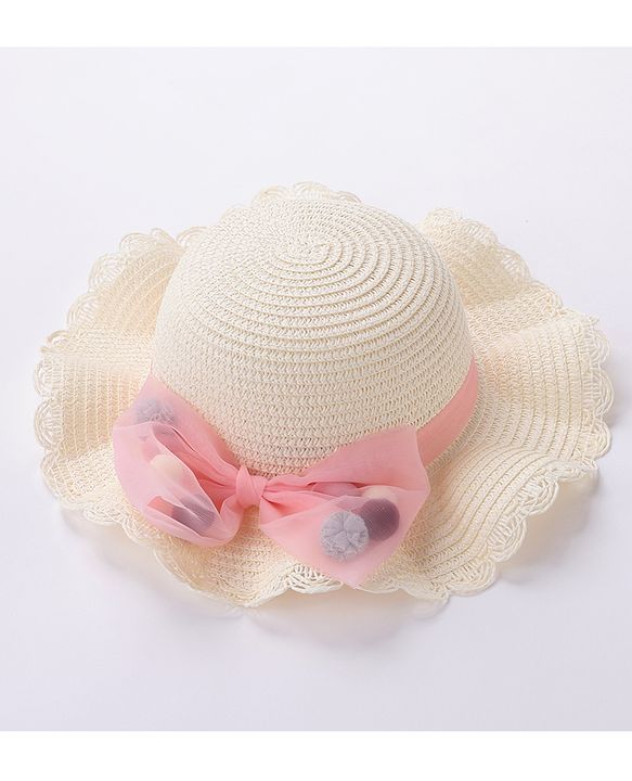 Babyhug Straw Hat Bow Design with Sling Bag - Cream