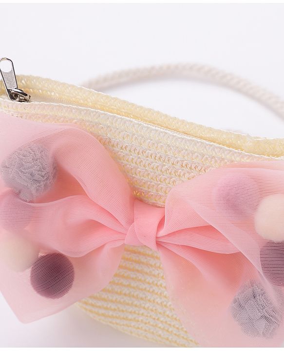 Babyhug Straw Hat Bow Design with Sling Bag - Cream