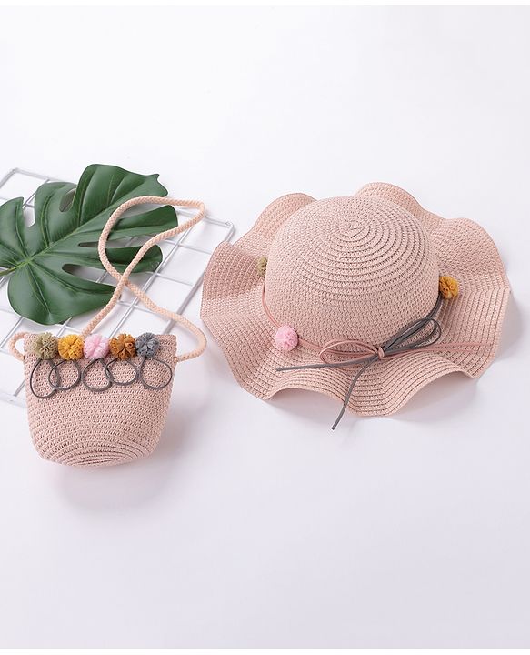 Babyhug Straw Hat with Purse - Pink