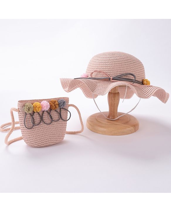 Babyhug Straw Hat with Purse - Pink