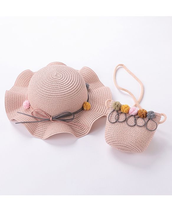 Babyhug Straw Hat with Purse - Pink