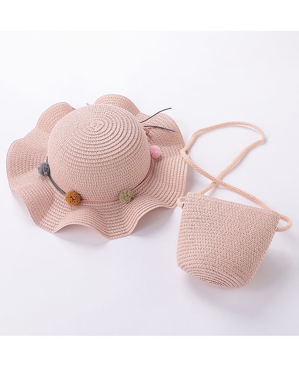 Babyhug Straw Hat with Purse - Pink