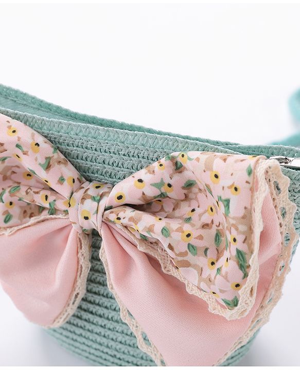 Babyhug Straw Hat Bow Design with Sling Bag - Blue
