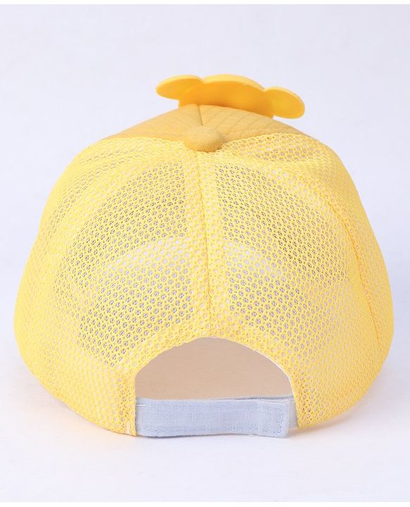 Babyhug Cotton Baseball Cap with Teddy Bear Design - Yellow