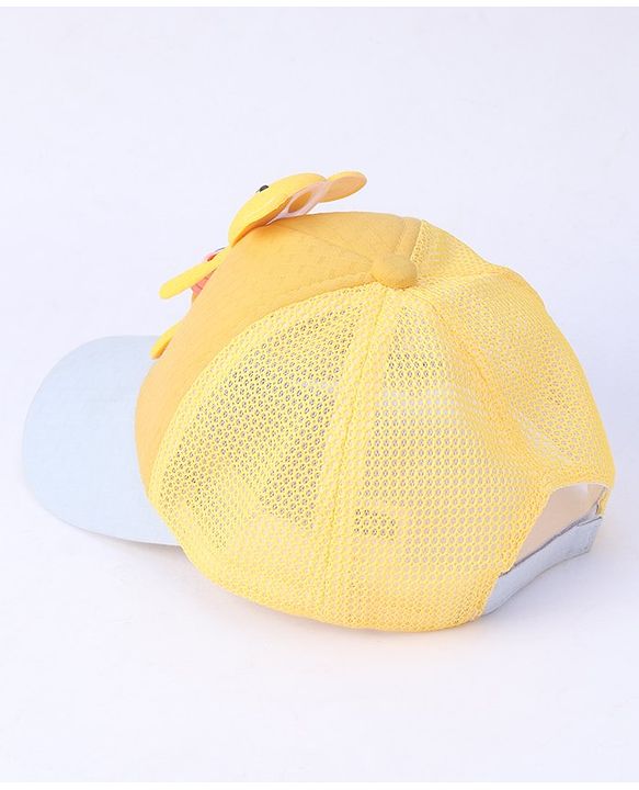 Babyhug Cotton Baseball Cap with Teddy Bear Design - Yellow
