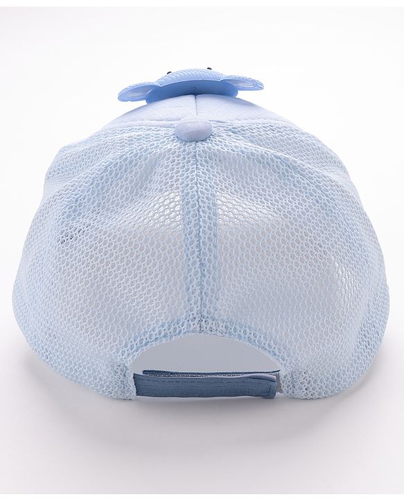 Babyhug Cotton Baseball Cap with Teddy Bear Applique-  Blue